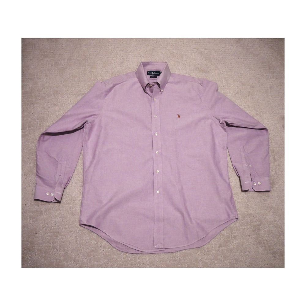 Vintage Polo Ralph Lauren Mens Classic Fit Oxford Shirt Purple Flesh Pony 16.5